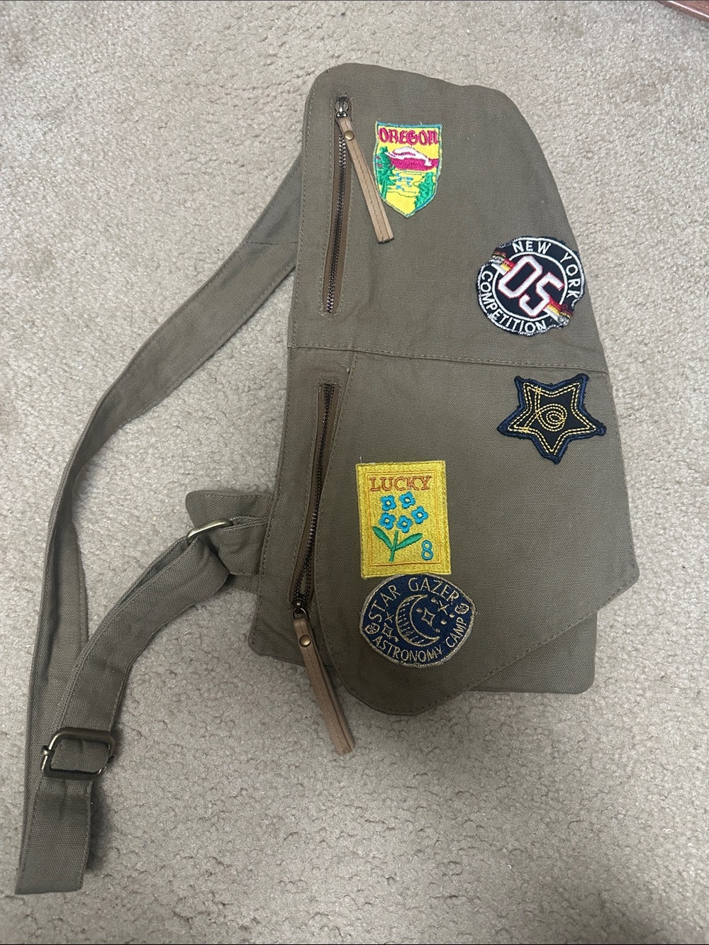 Free People Olive Green Patch Crossbody Sling Bag